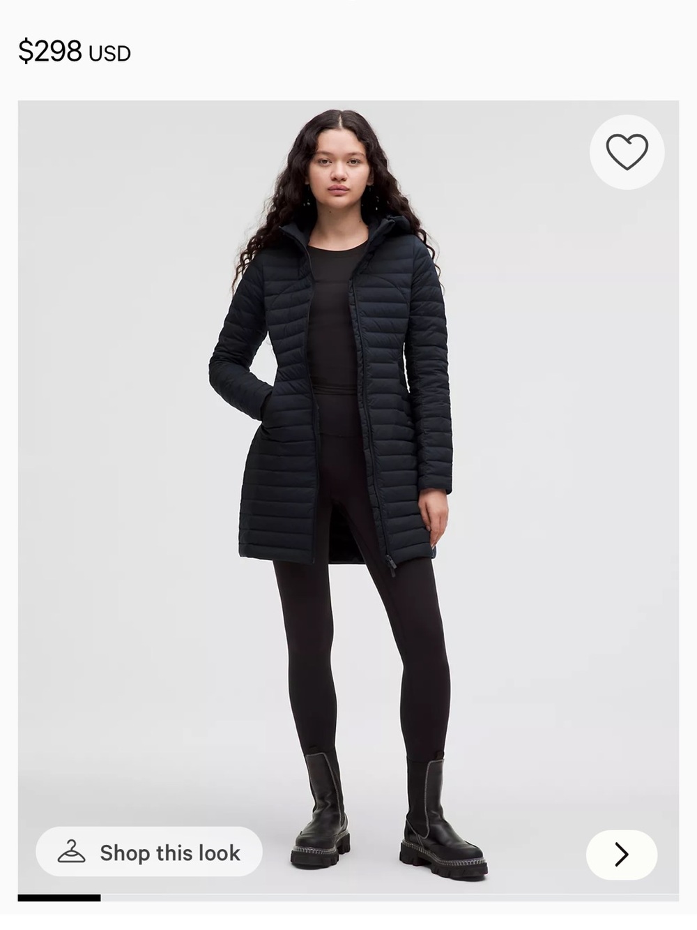 lululemon athletica Black Quilted Hooded Long Puffer Coat